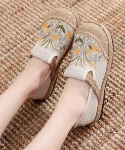 TC Cactus Rose | Field Corn Embroidered Round Toe Linen Espadrilles - Beige NEW ARRIVALS
