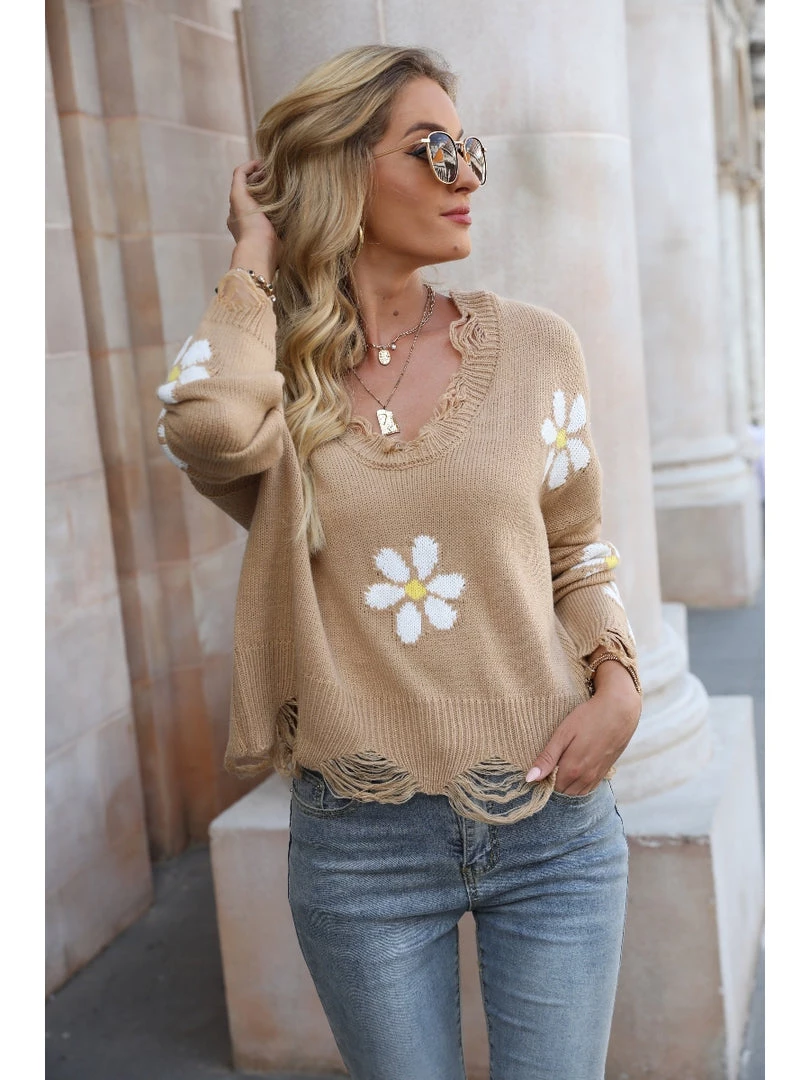 QDYH Smaibulun | Daisy Ripped Detailed Knit Beige Sweater 4 QDYH Smaibulun | Daisy Ripped Detailed Knit Beige Sweater