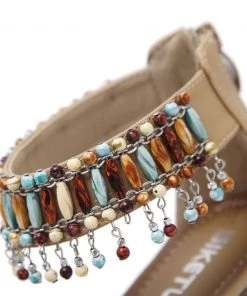 SIKETU | BEIGE BEAD-ACCENT DOUBLE-STRAP SANDAL