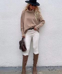 MY Smaibulun | Beige Oversized Collar Turtleneck Knit Sweater