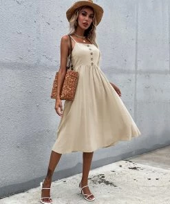 BFZY LINDSAY Linen Blend Dress - Beige