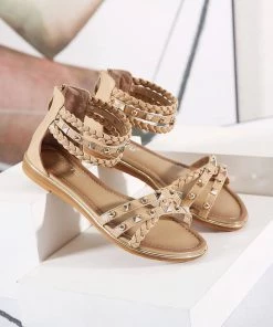 Stud Braided Ankle-Strap Sandals - SIKETU New In Shoes