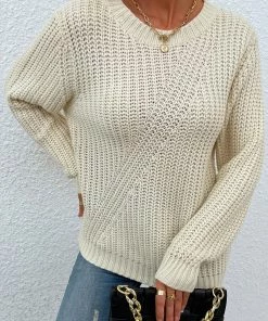 MY Smaibulun | LECIA Beige Crew Neck Knit Top