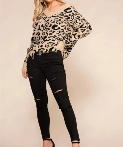 MY Smaibulun Doll | Leopard Long Sleeve V-Neck Ripped Knit Pullover - Beige 10 MY Smaibulun Doll | Leopard Long Sleeve V-Neck Ripped Knit Pullover - Beige