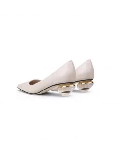 Jady Rose JadyRose | Genuine Leather Beige & Crystal Bowl-Heel Pump New In Shoes