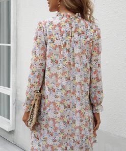 DY TERRENCE Floral Print Mini Dress - Beige New In Clothing