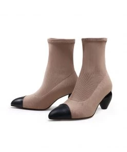 Jady Rose JadyRose | Mid-Heel Stretch Upper Sock Boot - Beige NEW ARRIVALS