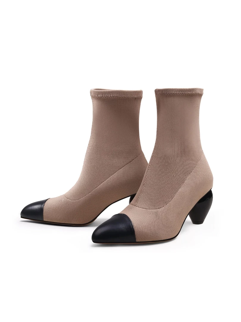 Jady Rose JadyRose | Mid-Heel Stretch Upper Sock Boot - Beige NEW ARRIVALS 2 Jady Rose JadyRose | Mid-Heel Stretch Upper Sock Boot - Beige NEW ARRIVALS