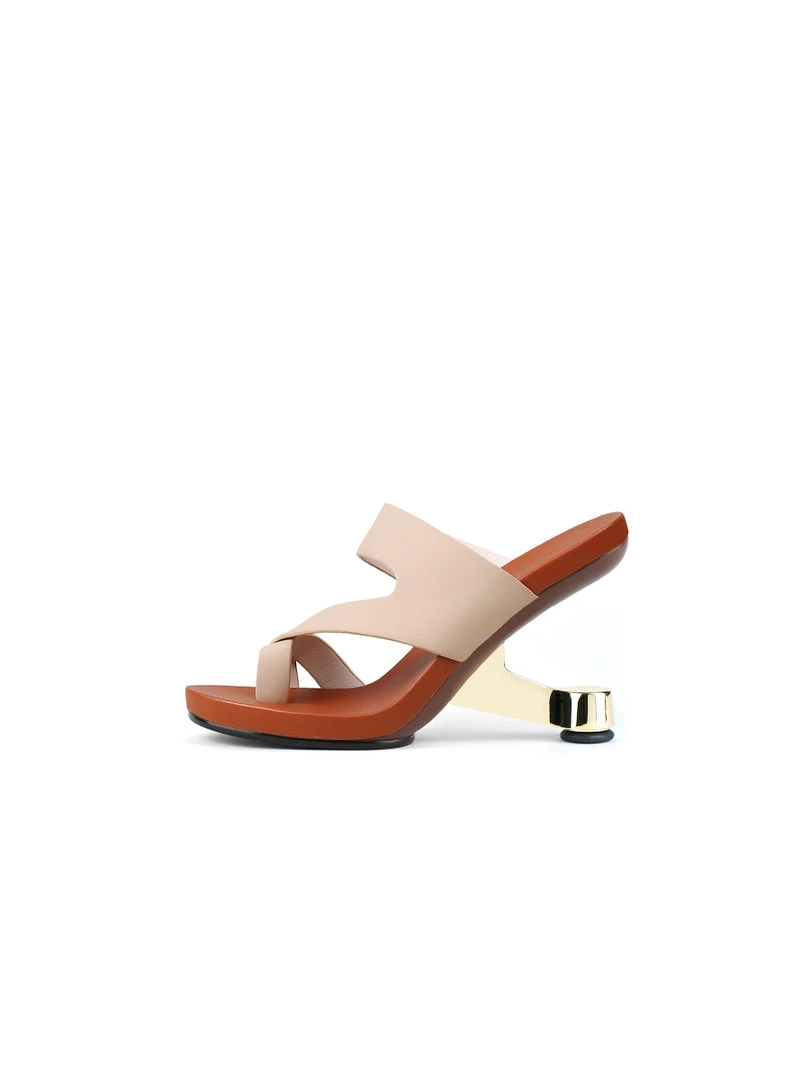 Jady Rose JadyRose | Beige Criss-Cross Toe Elevator Heel Leather Slides Sandals 5 Jady Rose JadyRose | Beige Criss-Cross Toe Elevator Heel Leather Slides Sandals