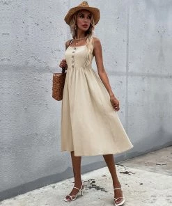 BFZY LINDSAY Linen Blend Dress - Beige