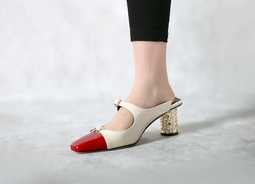 Jady Rose JadyRose | Bar-Accent Golden Mid Heel Leather Mules Loafer - Beige NEW ARRIVALS 12 Jady Rose JadyRose | Bar-Accent Golden Mid Heel Leather Mules Loafer - Beige NEW ARRIVALS