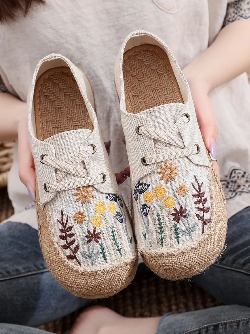 TC New In Shoes Cactus Rose | Garden Embroidered Linen Boat Shoes Espadrilles - Beige 6 TC New In Shoes Cactus Rose | Garden Embroidered Linen Boat Shoes Espadrilles - Beige