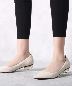 Jady Rose JadyRose | Genuine Leather Beige & Crystal Bowl-Heel Pump New In Shoes