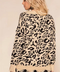 MY Smaibulun Doll | Leopard Long Sleeve V-Neck Ripped Knit Pullover - Beige 11 MY Smaibulun Doll | Leopard Long Sleeve V-Neck Ripped Knit Pullover - Beige