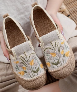 TC Cactus Rose | Field Corn Embroidered Round Toe Linen Espadrilles - Beige NEW ARRIVALS