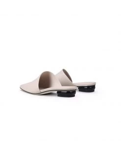 Jady Rose JadyRose | Sharp Toe Classic Point Toe Leather Mules - Beige