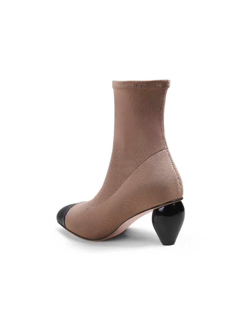 Jady Rose JadyRose | Mid-Heel Stretch Upper Sock Boot - Beige NEW ARRIVALS 7 Jady Rose JadyRose | Mid-Heel Stretch Upper Sock Boot - Beige NEW ARRIVALS