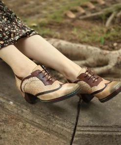 New In Shoes SOFFIA | Genuine Leather Inspired Floral Embossed Adele Mid Heel Oxford Shoes - Beige 15 New In Shoes SOFFIA | Genuine Leather Inspired Floral Embossed Adele Mid Heel Oxford Shoes - Beige