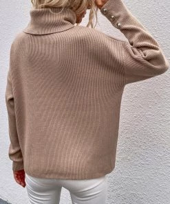 MY Smaibulun | Beige Oversized Collar Turtleneck Knit Sweater