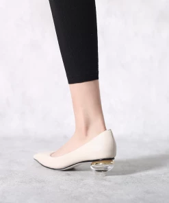 Jady Rose JadyRose | Genuine Leather Beige & Crystal Bowl-Heel Pump New In Shoes