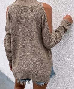 MY New In Clothing Smaibulun | Beige Shoulder Cut-Out Knit Sweater