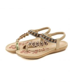 New In Shoes Beige Heart Trimed Boho Slide Flat Sandals - SIKETU