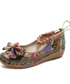 KLHX Bow Head Buddha Beads Round Toe Ankle Flat Shoes Boat Shoes - Cactus Rose Shop Sandals