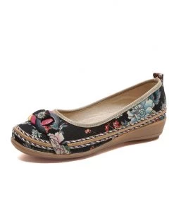 KLHX Shop Sandals Ring And Trap Head Floral Canvas Sip On Flats - Cactus Rose