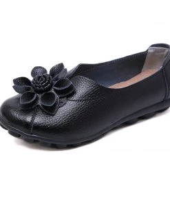 ATC Floral-Accent Round Toe Leather Flats Pumps - MAMA LOVE