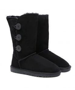 XH New In Shoes SMAIBULUN UGG™ | Side Button Faux Fur-Lined Leather Suede Boots