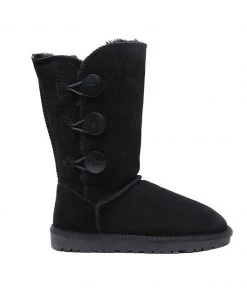 XH New In Shoes SMAIBULUN UGG™ | Side Button Faux Fur-Lined Leather Suede Boots