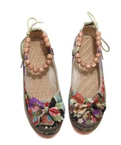 KLHX Bow Head Buddha Beads Round Toe Ankle Flat Shoes Boat Shoes - Cactus Rose Shop Sandals