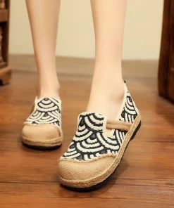 TC Shop Sandals Linen Fish Scales Embossed Slip-On Round Toe Espadrilles - Cactus Rose