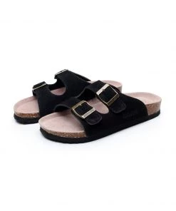 GLF New In Shoes Maibulun | Black Double-Buckle Wide-Strap Suede Leather Sandals