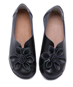 ATC Floral-Accent Round Toe Leather Flats Pumps - MAMA LOVE