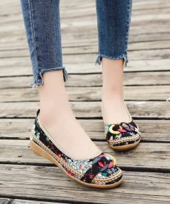 KLHX Shop Sandals Ring And Trap Head Floral Canvas Sip On Flats - Cactus Rose
