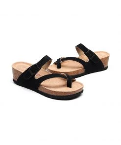 GLF NEW ARRIVALS Maibulun | Black Criss Cross Toe Suede Upper Wedge Sandal