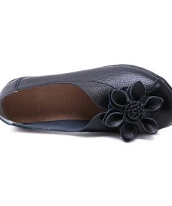 ATC Floral-Accent Round Toe Leather Flats Pumps - MAMA LOVE