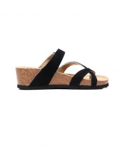 GLF NEW ARRIVALS Maibulun | Black Criss Cross Toe Suede Upper Wedge Sandal