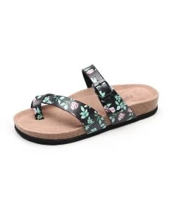 GLF Maibulun | Black Rose Buckle-Accent Suede Upper Sandals New In Shoes