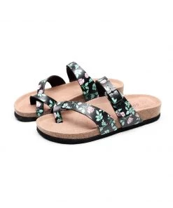 GLF Maibulun | Black Rose Buckle-Accent Suede Upper Sandals New In Shoes