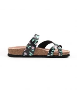 GLF Maibulun | Black Rose Buckle-Accent Suede Upper Sandals New In Shoes