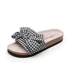 GLF NEW ARRIVALS Maibulun | Black Gingham Bow Sandals Slides