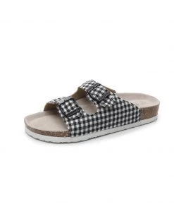 GLF Maibulun | Black Tartan Gingham Double-Buckle Sandals Slides NEW ARRIVALS