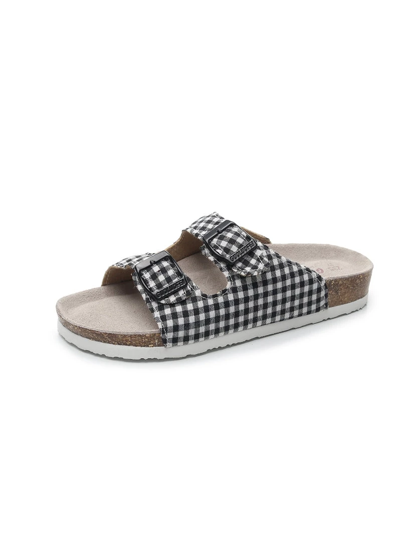 GLF Maibulun | Black Tartan Gingham Double-Buckle Sandals Slides NEW ARRIVALS 2 GLF Maibulun | Black Tartan Gingham Double-Buckle Sandals Slides NEW ARRIVALS