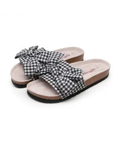 GLF NEW ARRIVALS Maibulun | Black Gingham Bow Sandals Slides