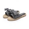 GLF Maibulun | Black Gingham Bow Straw Mat Slippers Slides Sandals