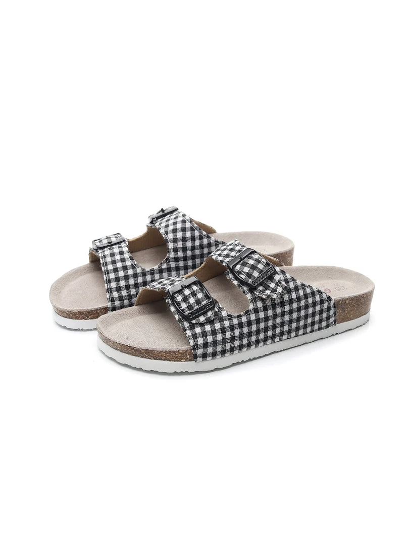 GLF Maibulun | Black Tartan Gingham Double-Buckle Sandals Slides NEW ARRIVALS 1 GLF Maibulun | Black Tartan Gingham Double-Buckle Sandals Slides NEW ARRIVALS