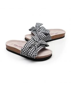 GLF NEW ARRIVALS Maibulun | Black Gingham Bow Sandals Slides