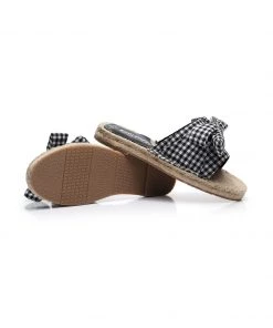 GLF Maibulun | Black Gingham Bow Straw Mat Slippers Slides Sandals
